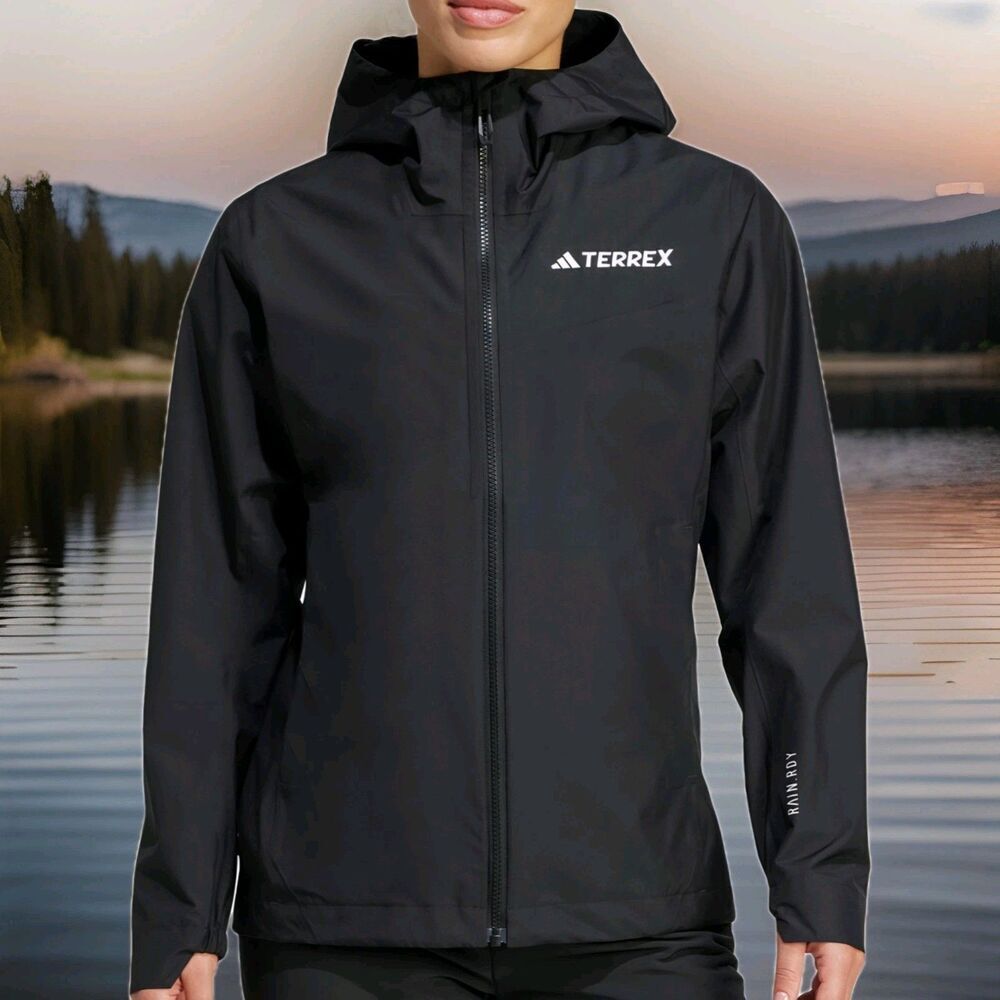 NWT Adidas Terrex Senderismo Multi 2.5L RAIN.RDY Jacket Women's L Black Rtl $170
